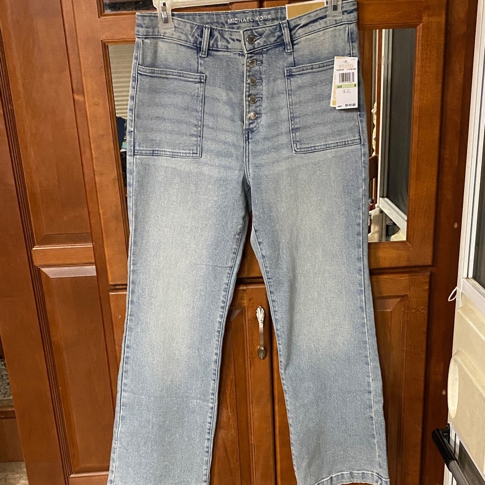 Michael Kors Lt. Blue Size 8 High Rise Button Front Denim Jeans NWT